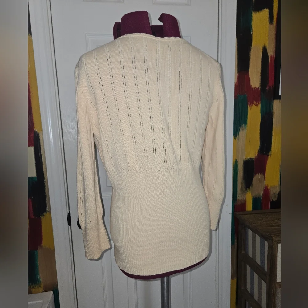 Ann Taylor Loft Small Cream Cotton Knit Cardigan - Picture 4 of 8